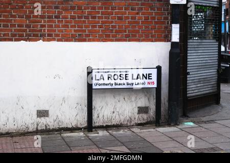 La Rose Lane, Tottenham, London, UK. 25th Jan 2023.  La Rose Lane, formerly Black Boy Lane in Tottenham, renamed by Haringey council. Credit: Matthew Chattle/Alamy Live News Stock Photo