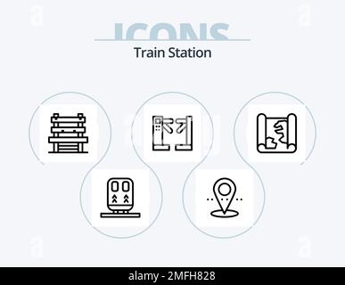Train Station Line Icon Pack 5 Icon Design. underground. control. train. access. train Stock Vector