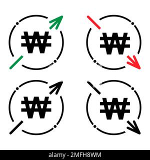 Set of cost symbol won increase and decrease icon. Money vector symbol ...