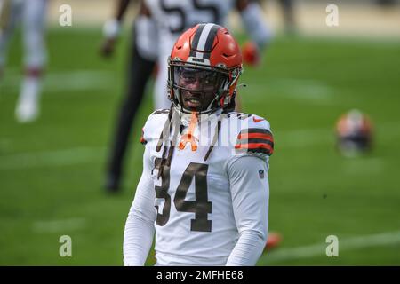 Cleveland Browns cornerback Robert Jackson (34) plays during an NFL  football game against the Pittsburgh Steelers, Sunday, Oct. 18, 2020, in  Pittsburgh. Cleveland placed guard Michael Dunn and cornerback Robert  Jackson on