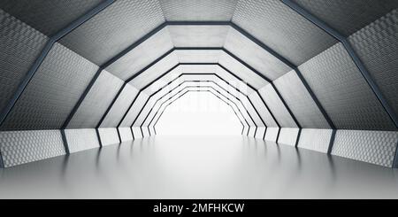 Dark Futuristic Modern Garage Showroom Tunnel Corridor. Entrance 3D Render Stock Photo