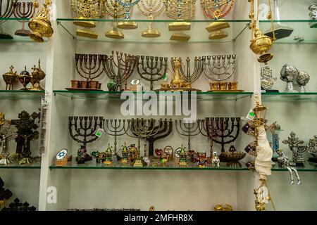 Showcase of souvenir shop in Jerusalem Stock Photo