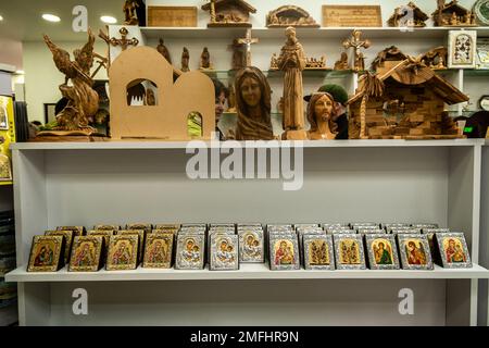 January 14, 2023, Jerusalem, Israel: souvenirs in shop at monastery.  Stock Photo