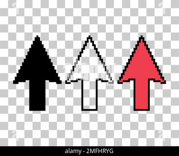 Set of Arrow pixel icon, web cursor click mouse symbol, computer pointer vector illustration . Stock Vector