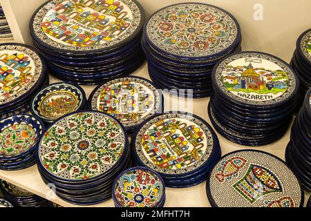 January 14, 2023, Jerusalem, Israel: souvenirs in shop at monastery.  Stock Photo