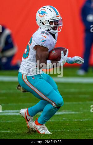 Miami Dolphins running back Salvon Ahmed (26) walks to the