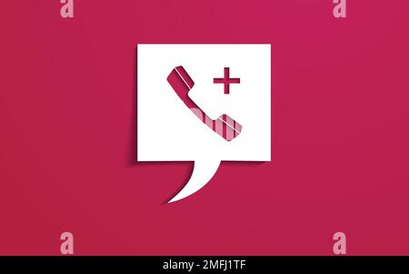 Speech bubble with paper cut telephone handset symbol. Viva Magenta Stock Vector