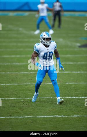 Detroit Lions safety C.J. Moore prays in the end zone before an