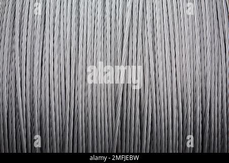 reel of steel cable for power lines Stock Photo