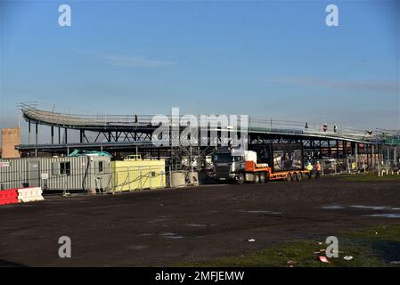 Pictures show a new ADLI discount superstore being constructed at the Salt Lake site, Porthcawl, Bridgend, South Wales. Stock Photo