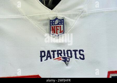 New England Patriots logo along with the NFL shield logo is seen