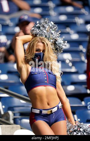 A Houston Texans cheerleader performs wearing a salute to service uniform  during an NFL football game against the New England Patriots, Sunday, Nov.  22, 2020, in Houston. (AP Photo/Matt Patterson Stock Photo 