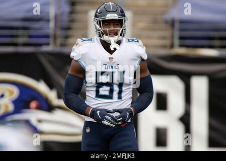 Tennessee Titans tight end Jonnu Smith #81 during an NFL football game  between the Los Angeles Chargers and the Tennessee Titans, Sunday, Oct. 20,  2019 in Nashville, Tenn. (Photo by Michael Zito/AP