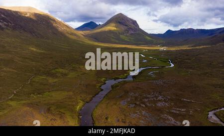 Aerial view of the peak of Marsco (736m) in the Red Cullins on the Isle of Skye Scotland UK Stock Photo