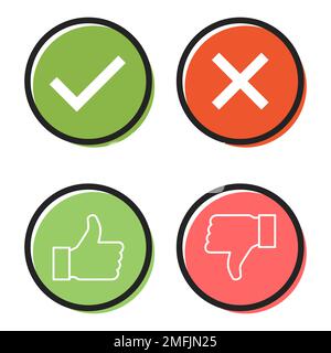 Set of check do dos mark, correct wrong sign, vector illustration choice icon . Stock Vector