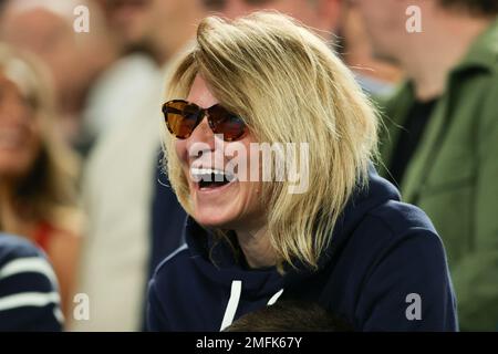 Melbourne, Australia. 25th Jan, 2023. Novak Djokovic of Serbia Mother Dijana Dokovic reacts to everyone singing her a happy birthday during the Quarter Final, Day 10 at the Australian Open Tennis 2023 at Rod Laver Arena, Melbourne, Australia on 25 January 2023. Photo by Peter Dovgan. Editorial use only, license required for commercial use. No use in betting, games or a single club/league/player publications. Credit: UK Sports Pics Ltd/Alamy Live News Stock Photo