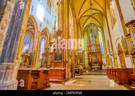 PRAGUE, CZECHIA - MARCH 11, 2022: Interior of Church of Our Lady before Tyn, on March 11 in Prague, Czechia Stock Photo