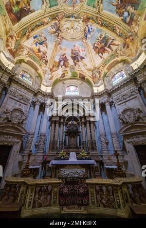 Altar and interior furnishings inside the Cathedral of Syracuse, Duomo di Siracusa in the Late Baroque town. Stock Photo