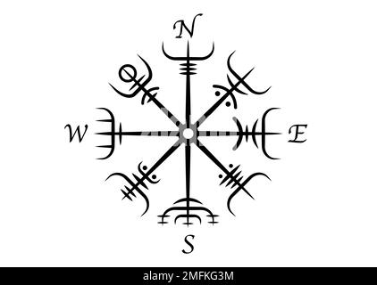 Viking Pagan Asatru Compass, Vegvisir Wind rose, navigation runic compass, Norse Mythology. Protective talisman for travelers. Magical Navigator sign Stock Vector