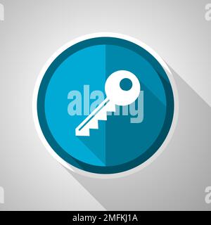 Key symbol, flat design vector blue icon with long shadow Stock Vector