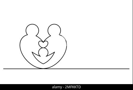happiness family embracing concept in heart shape continuous line drawing vector illustration Stock Vector