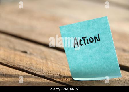 Action concept The inscription on the blue tag. Stock Photo