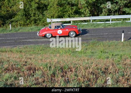 san marino , san marino - sett. 16 -2022 : PORSCHE 356 ROADSTER 1961 in coppa nuvolari old racing car with classic car Stock Photo