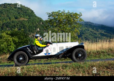 san marino , san marino - sett. 16 -2022 : FIAT 514 MM 1931 in coppa nuvolari old racing car with classic car Stock Photo