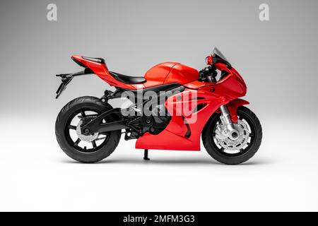 red sportbike motorcycle model on white background Stock Photo