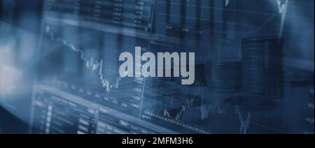 stock market or forex trading concept. financial growth graph and business investment background. banner Stock Photo