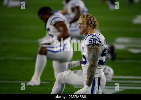 August 25, 2018: San Francisco 49ers defensive lineman Cassius Marsh (54)  during NFL football preseason game action between the San Francisco 49ers  and the Indianapolis Colts at Lucas Oil Stadium in Indianapolis