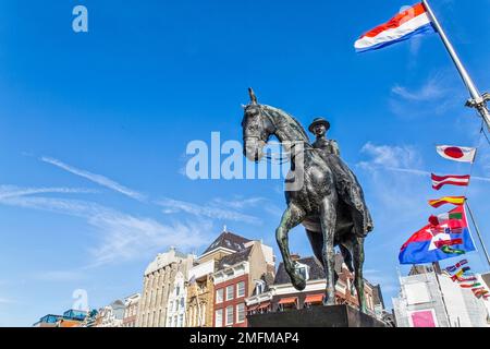 Amsterdam Statue of Wilhelmina on a horse in Rokin - Amsterdam, Netherlands, Europe, travel reportage Stock Photo