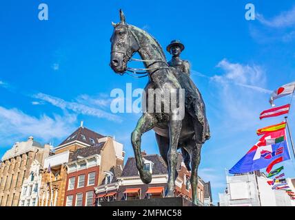 Amsterdam Statue of Wilhelmina on a horse in Rokin - Amsterdam, Netherlands, Europe, travel reportage Stock Photo