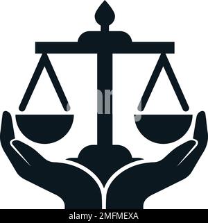 black and white scales of justice. lawyer service icon design. Stock Vector