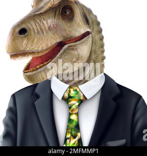 Portrait of Dinosaur in a business suit – Digital 3D Illustration on white background Stock Photo