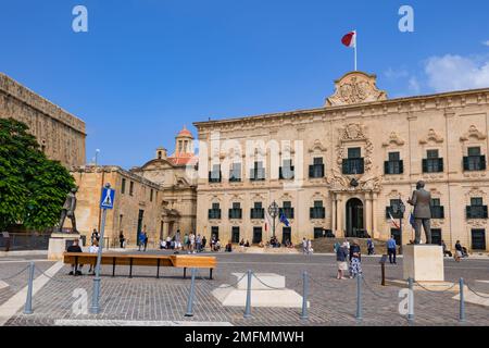 Valletta, Malta - October 10, 2019 - The Auberge de Castille, 18th century city landmark, Spanish Baroque architecture. Stock Photo