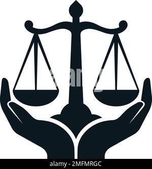 scales of justice isolated with holding two hand, vector icon. Stock Vector