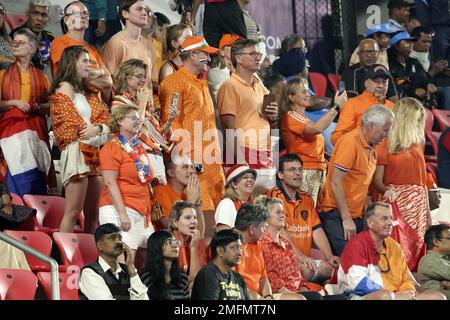 BHUBANESWAR - Orange fans in the stands during the match between the Netherlands and South Korea in the quarter finals at the World Cup in India. AP WILLEM VERNES Stock Photo