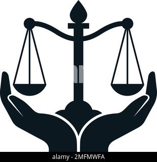 scales of justice isolated. two hand holding measurement balance. vector icon design. Stock Vector