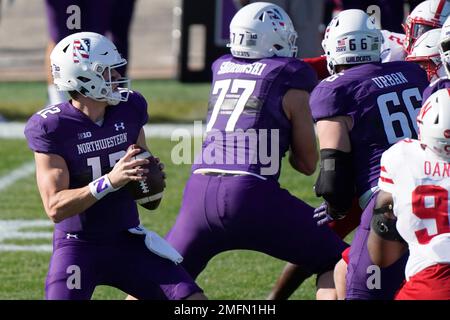 Northwestern quarterback Peyton Ramsey looks to pass during the second half  of an NCAA college football game against Northwestern, Saturday, Oct. 31,  2020, in Iowa City, Iowa. (AP Photo/Charlie Neibergall Stock Photo 