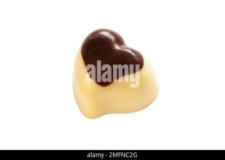 Hazelnut Praline chocolate from Waitrose Indulgent Chocolate Collection isolated on white background, smooth nutty praline in a double chocolate heart Stock Photo
