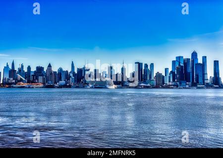 Manhattan, New York - November 26 2022: view of Manhattan skyline from Hudson river,New York. Manhattan has been described as the cultural, financial, Stock Photo