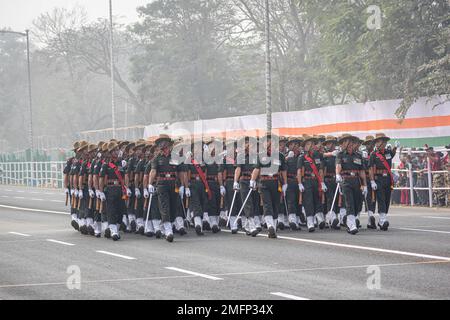 Assam Rifles Officers preparing for taking part in the upcoming Indian Republic Day parade at Indira Gandhi Sarani, Kolkata, West Bengal, India on Jan Stock Photo