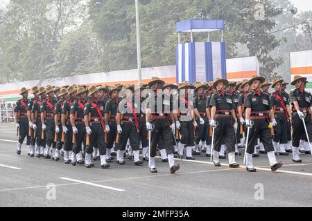 Assam Rifles Officers preparing for taking part in the upcoming Indian Republic Day parade at Indira Gandhi Sarani, Kolkata, West Bengal, India on Jan Stock Photo