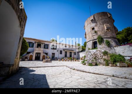 Exterior view of the 16th century Greek Orthodox monastery of Agios Georgios Krimnon on Zakynthos island, Zante, Greece Stock Photo