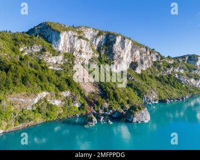 Aerial view of the picturesque Marble Caves near Puerto Rio Tranquilo - Lago General Carrera, Chile Stock Photo