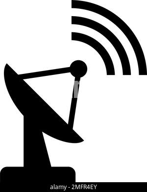 Parabolic Satellite Dish, Antenna Receiver and Transmitter. Flat Vector Icon illustration. Simple black symbol on white background. Satellite Dish Stock Vector