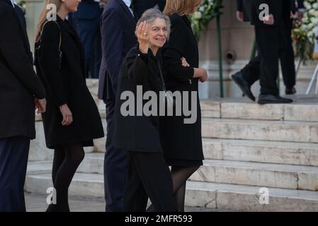 Athens, Greece. 16th January 2023. Princes Irene arrives for the funeral of the former King Constantine II of Greece at the Metropolitan Cathedral of Athens. Credit: Nicolas Koutsokostas/Alamy Stock Photo. Stock Photo
