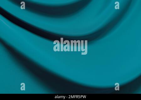 Smooth elegant wavy turquoise silk or satin luxury fabric texture, abstract background design. Canvas. Textile Stock Photo