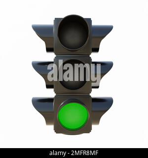 Safety travel on road concept. Traffic Light isolated cutout on white background. Semaphore with green go signal for driver, free passage. 3d render Stock Photo